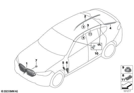 Listón de adorno techo izquierdo OEM 51139478233 para BMW X6 G06, X6 G06 LCI, X6 M F96, X6 M F96 LCI. Original BMW.