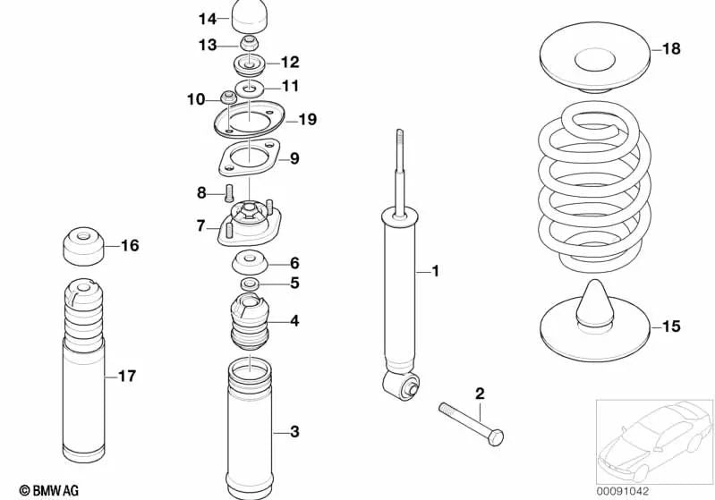 Zusätzlicher Stoßdämpfer mit Heckschutzrohr für BMW E36, E46 (OEM 33531091640). Original BMW