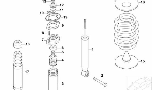 Amortiguador trasero OEM 33522282100 para BMW E46 318Ci {BP71, BP72, BP81, BP82, BW71, BW72, BW81, BW82, BY71, BY72}. Original BMW.