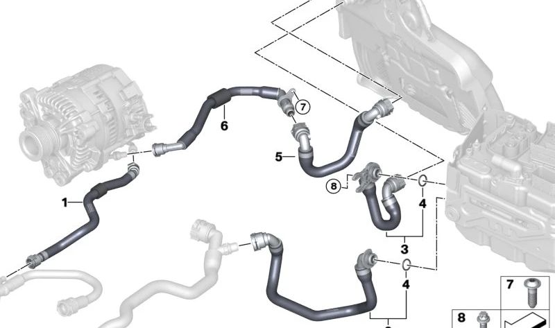 Tubo de refrigerante Steuergerät OEM 17129485215 para BMW G30, G31, G32. Original BMW.