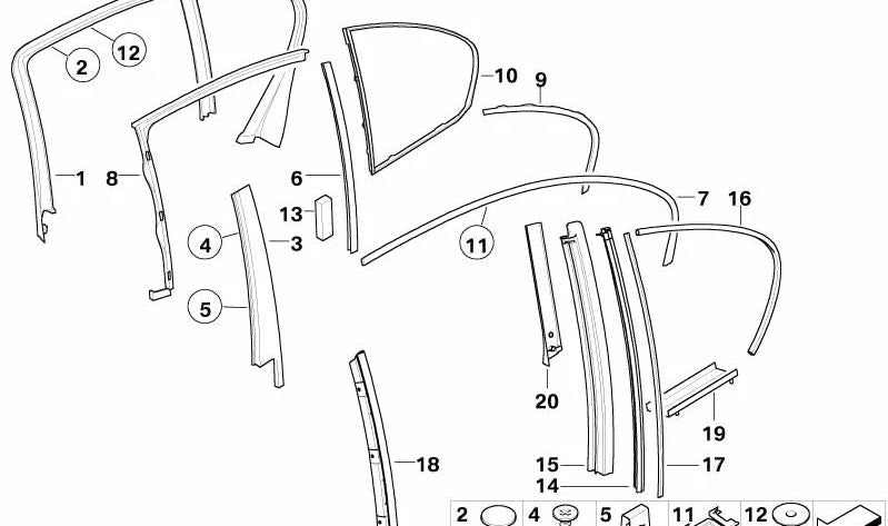 Embellecedor del Marco de la Ventana Columna B Puerta trasera izquierda para BMW Serie 7 E65, E66 (OEM 51358223785). Original BMW.