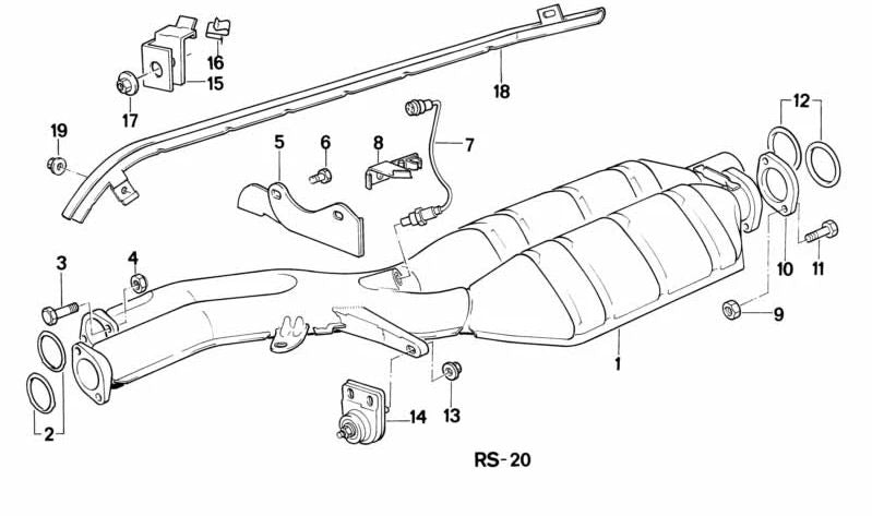 Soporte de escape OEM 18201311706 para BMW Serie 5 E34 M5 (todos los modelos S38 entre 1988 y 1995). Pieza original BMW.