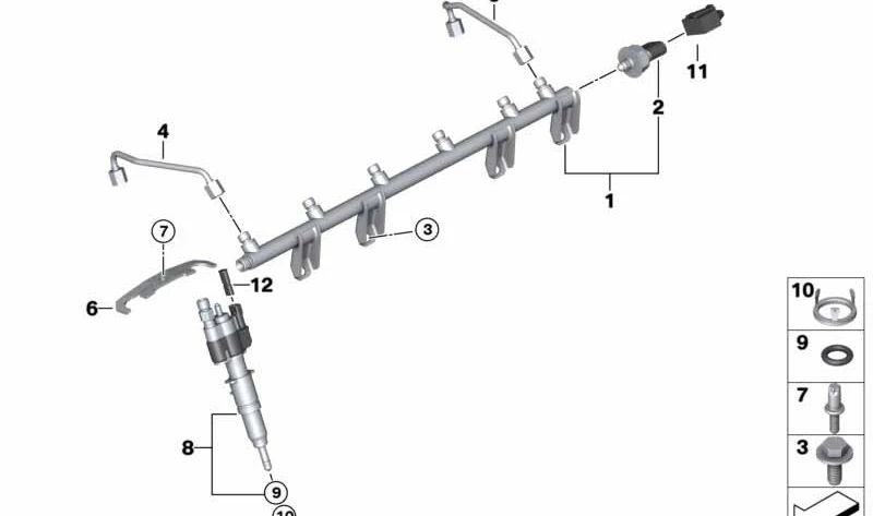 Rampa de inyección (rail de alta presión) OEM 13537575480 para BMW E90, E91, E92, E93, E60, E61, F01, F02, E71, E89 con motor N54. Original BMW.