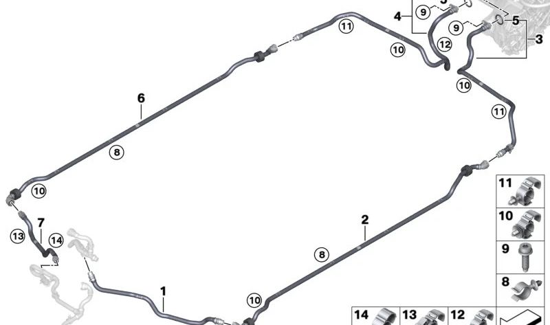 Manguera unidad de propulsión eléctrica OEM 17128478443 para BMW X1 (U11, U12), X2 (U10) y MINI (U25). Parte del sistema de refrigeración de alto voltaje. Original BMW y MINI.