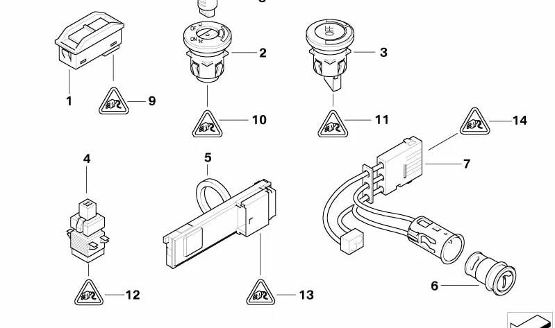 Indicador luz "Airbag OFF" OEM 61316915011 para BMW E60, E61, E63, E64, E70, E71, E81, E82, E87, E88, E90, E91, E92, E93, F01, F02, F07, F10, F11, F25. Original BMW.