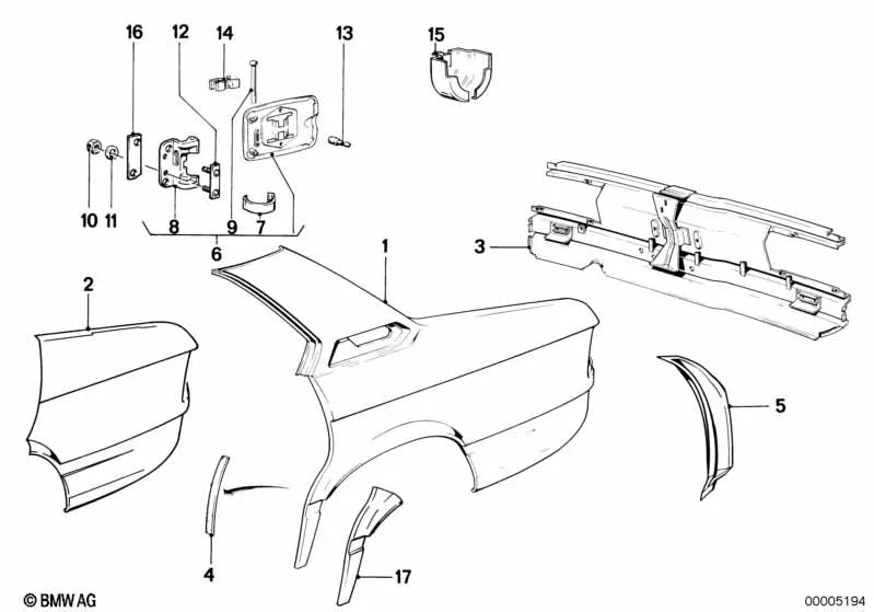 Finitura del corpo per la serie BMW 5 E12 (OEM 41341862359). BMW originale.