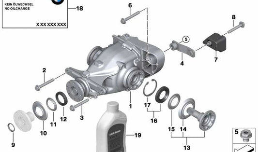 Grupo trasero diferencial OEM 33107566175 para BMW E81, E87, E90, E91, E92, E84. Compatible con motores N52 con cambio manual o automático y tracción trasera. Original BMW.