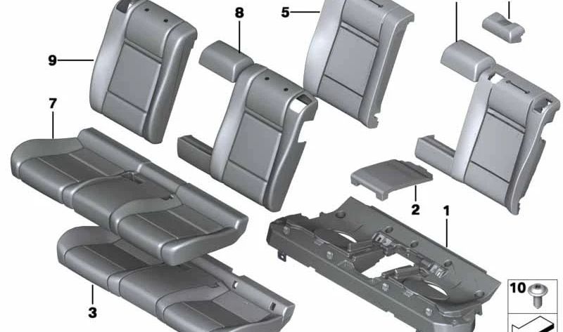 Funda de asiento trasero de cuero negra OEM 52207278976 para BMW X6 E71 (xDrive30d, xDrive35d, xDrive35i). Compatible con modelos fabricados entre 2008 y 2014. Producto original BMW.