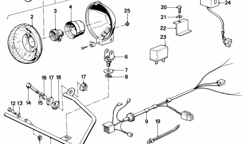 Pasacables de goma OEM 31421236242 para BMW Motorrad R248. Compatible con placas frontales y sistemas de iluminación auxiliares. Original BMW.