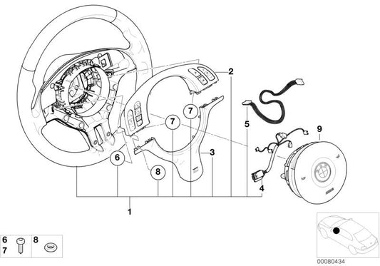 Volante deportivo M con airbag, cuero y mandos multifunción OEM 32347906682 para BMW E46. Original BMW.
