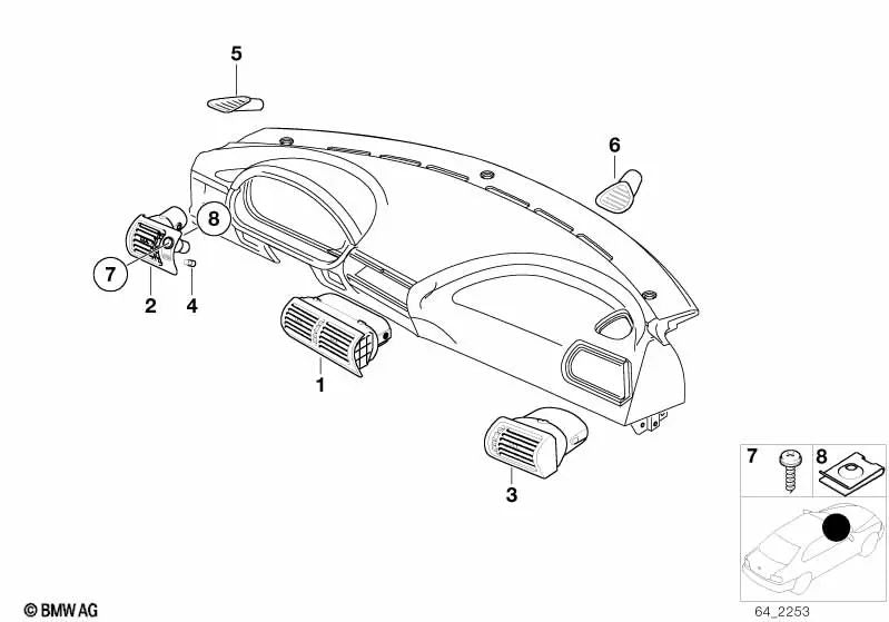 Parrilla de aire fresco central OEM 64222491577 para BMW Z3 E36. Original BMW.
