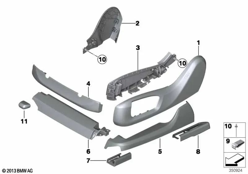 Modanatura interna del sedile lato sinistro OEM 52107405741 per BMW Serie 5 G30, G31, Serie 6 G32, Serie 7 G11, G12... e altro ancora. BMW originale.
