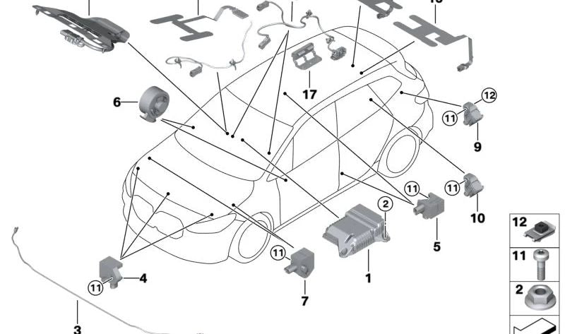 Sensor de aceleración OEM 65779496816 para BMW F70, F44, G61, U11, U12, U10, G29, U25. Original BMW.