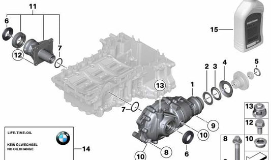 Soporte de diferencial delantero OEM 31507575060 para BMW E90, E91, E92, F07, F10, F11, F06, F12, F13, F01, F02, E84. Original BMW.