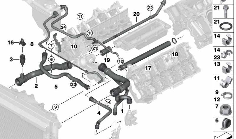Tubo de ventilación del refrigerante OEM 17127541146 para BMW E65, E66. Original BMW.