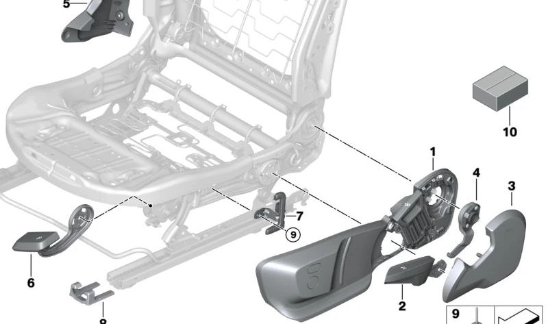 Palanca ajuste inclinación asiento derecho OEM 52107314236 para BMW F40, F44, F45, F46, F48, F49, F39, G29. Original BMW.