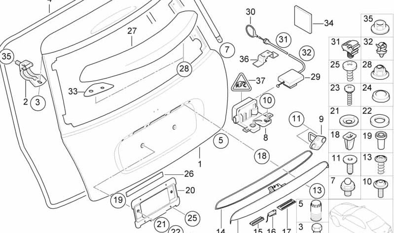 Muelle de presión del gas para tapa portamaletas OEM 41626801258 para MINI R50, R53. Original MINI.