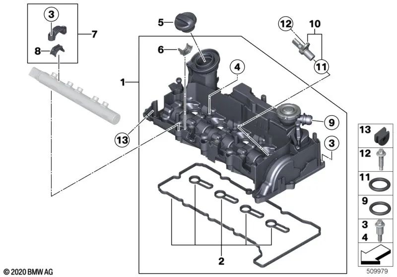 Abschaltelement für BMW E81, E82, E87N, E88, F20, F21, F22, E90, E91, E92, E93, F30, F31, F34, F32, F33, F36, E60N, F07, F11, F11, F12, F06, F06, F12, F12, F12, F13, F01, F02, E84, E83N, F25, F26, E70N, F15, E71, F16 (OEM 11127809138). Original BMW