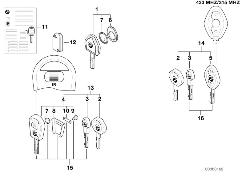 OEM service key 51218236594 for BMW E46, E52, E53. Compatible with models such as 316i, 316ci and others. Original BMW piece for central locking systems with remote control.