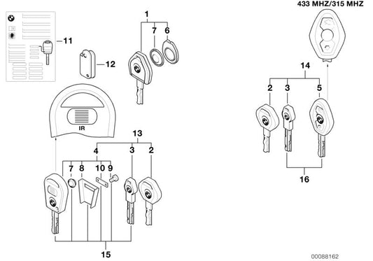 Llave de servicio OEM 51218236594 para BMW E46, E52, E53. Compatible con modelos como 316i, 316Ci y otros. Pieza original BMW para sistemas de cierre centralizado con mando a distancia.