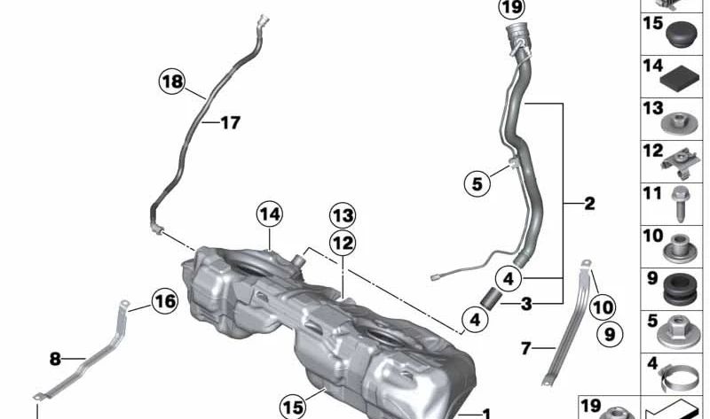 Tubo di riempimento del combustibile in plastica OEM 1611727867 per BMW F34 e F34N. Sostituzione BMW originale.