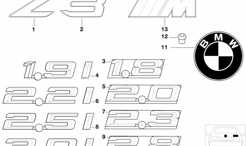 Emblem collé arrière pour BMW (OEM 51148399310). BMW d'origine