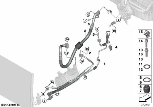 Compressor-Condenser pressure pipe for BMW F25, F26 (OEM 64539382723). Original BMW.