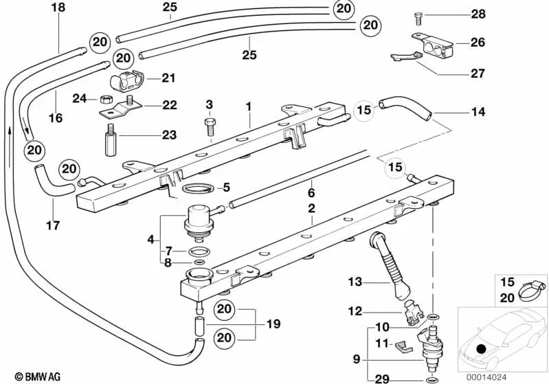 Tuyau d'alimentation en carburant OEM 13531704094 pour BMW Série 7 E38, 750i, 750iL, L7... et plus encore. Véritable BMW.