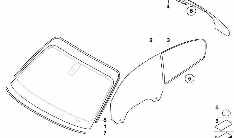 Cristal lateral trasero izquierdo para BMW E82 (OEM 51372996095). Original BMW