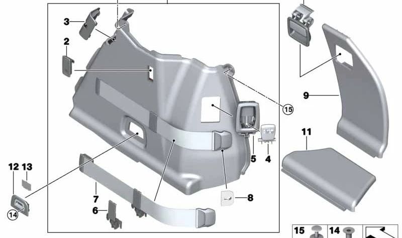 Release Lever Cover for BMW 5 Series F07, 6 Series F06 (OEM 51477224629). Original BMW