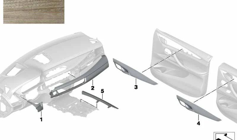 WOOD MOLDING CENTRAL POSPICADO OEM 51457985932 FOR BMW F15, F85, F16, F86. Original BMW.