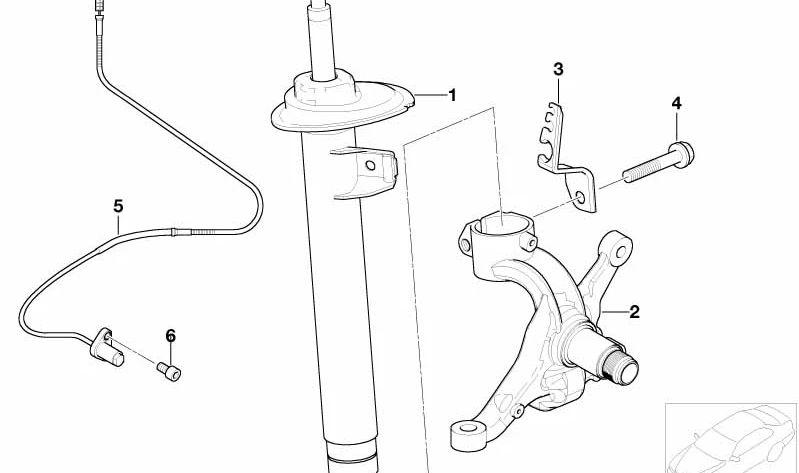 Right front shockwheat OEM 31316785586 for BMW Z4 E86 3.0SI (DU51 models, DU52, DU61, DU62) with N52 engine. Original BMW.