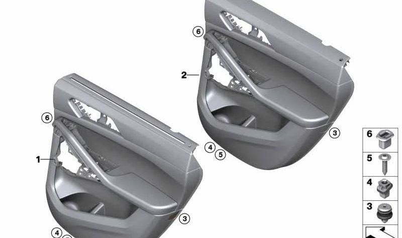Panel interior puerta trasera derecha OEM 51429502756 para BMW X6 F96 M Competition (modelos CY01, CY02, CY03, 21ETS, 22ETS, 23ETS). Acabado en color Sakhir Orange. Original BMW.