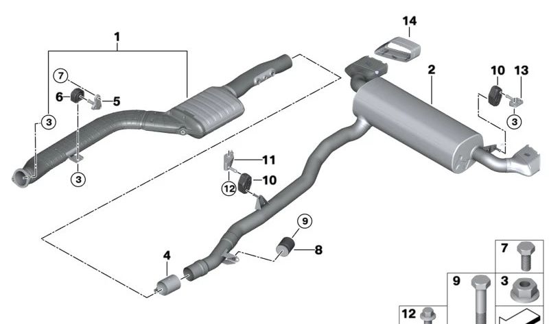 Silencioso trasero OEM 18308477772 para BMW G30 y G31 (530d y 530d xDrive, automático, tracción trasera y total, 2020-2024). Original BMW.