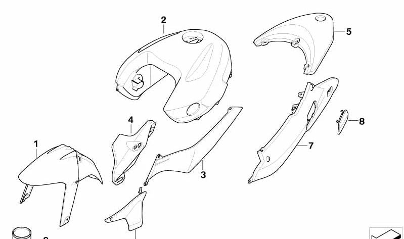 Guarnição traseira OEM 46637699742 para BMW R1200R (K27, 2006-2010) na cor BRANCO-ALUMÍNIO. Originais BMW Motorrad.