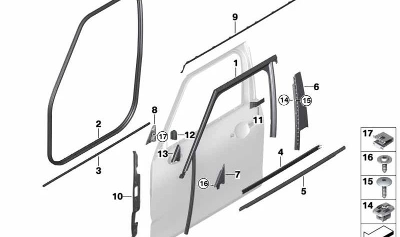 Junta tapaholguras puertas delanteras OEM 51767344155 para MINI Clubman F54, F54 LCI. Original MINI.