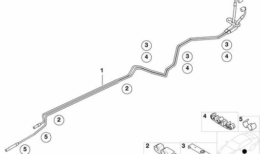 Tubería de ida y retorno de combustible OEM 16121184305 para BMW Z8 E52. Compatible con modelos Z8 fabricados entre 03/2000 y 07/2003. Recambio original BMW.