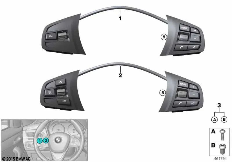 Multifunktion des Lenkrads für BMW Serie 1 F52, Serie 2 F45, F46, X1 F48, F49, X2 F39 (OEM 61319320195). Original BMW