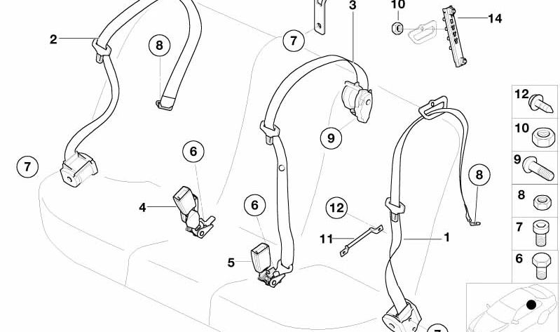Ceinture de sécurité centrale arrière sans assurance enfant OEM 72117138900 pour BMW X5 E53. BMW d'origine.