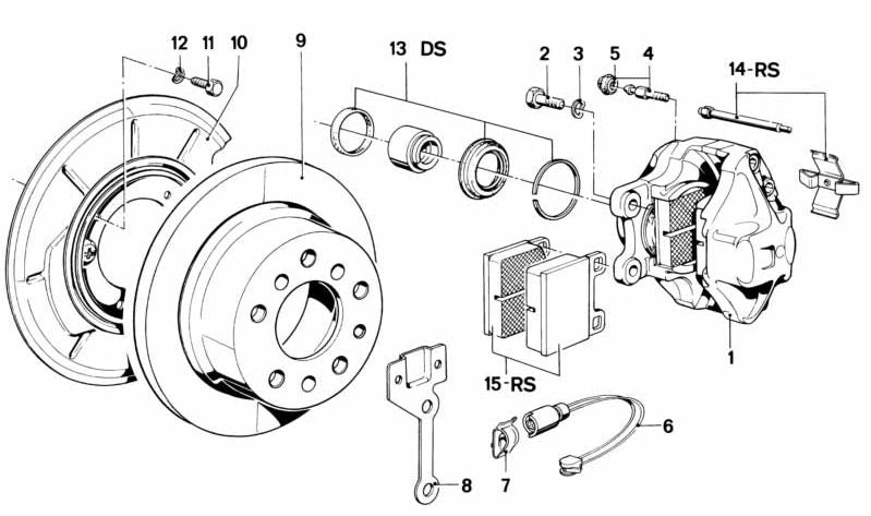 Bremsbremse Pastillas Reparaturspiel für die BMW 7 E23 -Serie (OEM 34211159269). Original BMW
