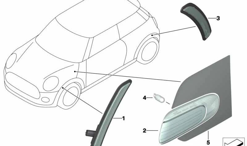 Intermitente lateral blanco izquierdo OEM 63137298351 para MINI F55, F56, F57. Original MINI.