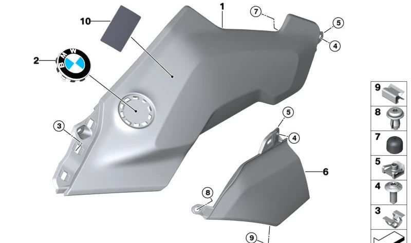 A destra a destra Coading laterale/OEM in bianco 46637921960 per motociclette BMW R 1300 GS (KA1, K61, Tipo 0M21). BMW MOTORAD originale.