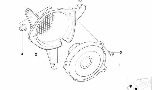 Adaptador derecho OEM 65138381560 para BMW E46 {modelos con sistema estéreo o HiFi trasero}. Original BMW.