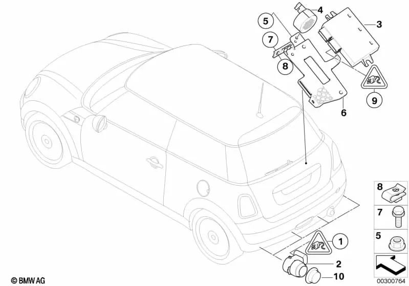 Signalgeber PDC per BMW Series 1 E81, E82, E87, E87N, E88, Series 3 E90, E91, X3 E83, E83N, X5 E53 (OEM 66216903102). BMW originale