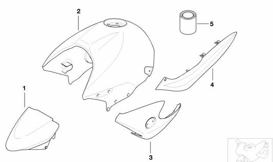 Rechte Seite Verzierungen OEM 46637653788 für BMW R850R -Motorräder, R1150R, R1150 Rockster. Originaler BMW Motorrad.