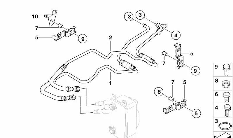 Tubo de retorno del enfriador de aceite OEM 17227573105 para BMW E65, E66. Original BMW.