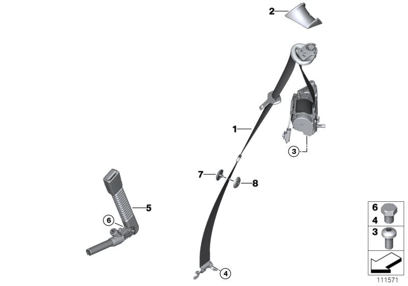 Guide de la courroie de sécurité droite OEM 72117145260 pour BMW Z4 E85 (tous les modèles: 2.0i, 2.2i, 2.5i) de 2002 à 2008. Couleur beige. BMW d'origine.