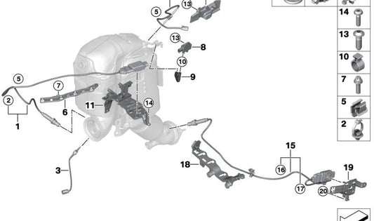 OEM -Abgastemperatursensor 13628478383 für BMW F70, F74, U06, G60, G61, G70, U11, U10, G05, G06, U25. Original BMW.