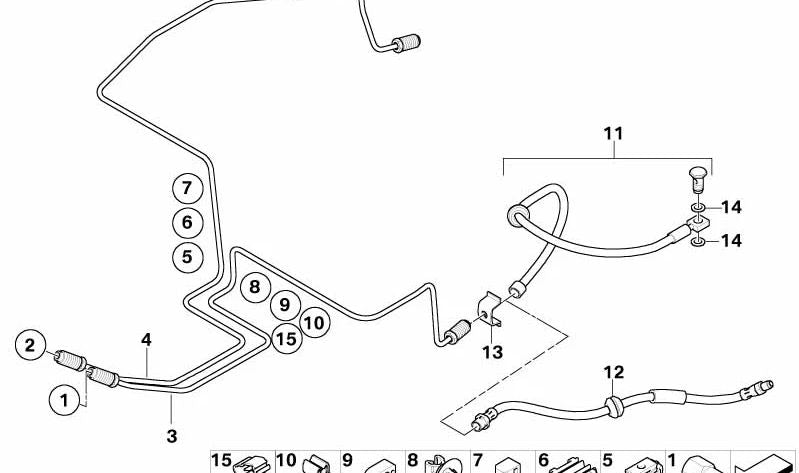 Latiguillo de freno trasero OEM 34306793611 para MINI R50, R52, R53, MINI One, Cooper, Cooper S (2000-2006). Repuesto original MINI.