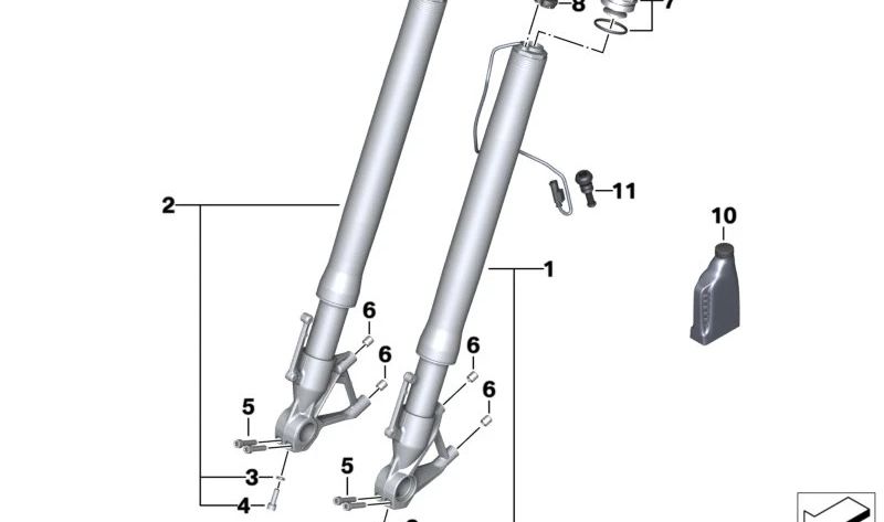 Right front fork branch OEM 31428526064 for bmw S 1000 R motorcycles (K63). Original BMW Motorrad.